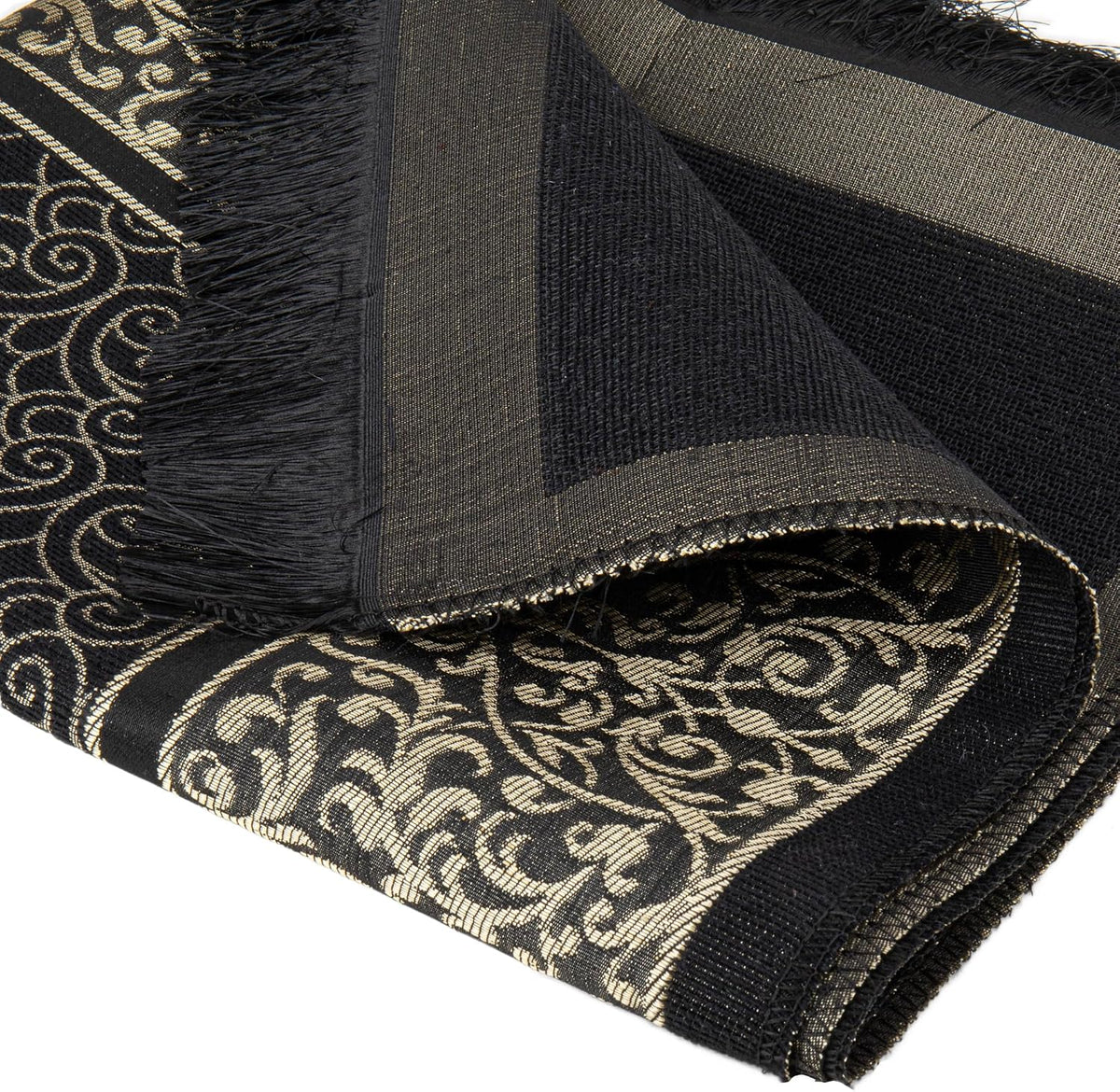 Islamic Prayer Mat Muslim Gifts - Thin Travel Muslim Prayer Rug in Taffeta Gift Bag with Tasbih Beads Prayer Matt Islam - Chenille Turkish Praying Carpet - Ramadan Gifts (Black)