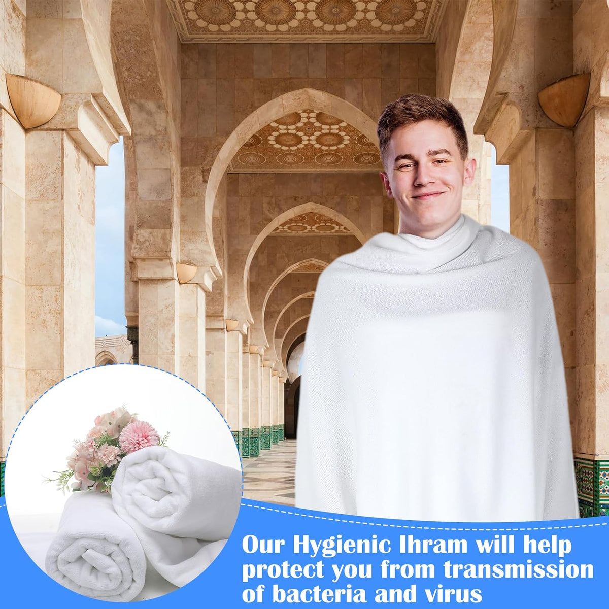 4 Pcs Hajj Ihram for Men Umrah Essentials Lightweight Microfiber Breathable Ihram White Ahram Hajj Islamic Clothing Gifts