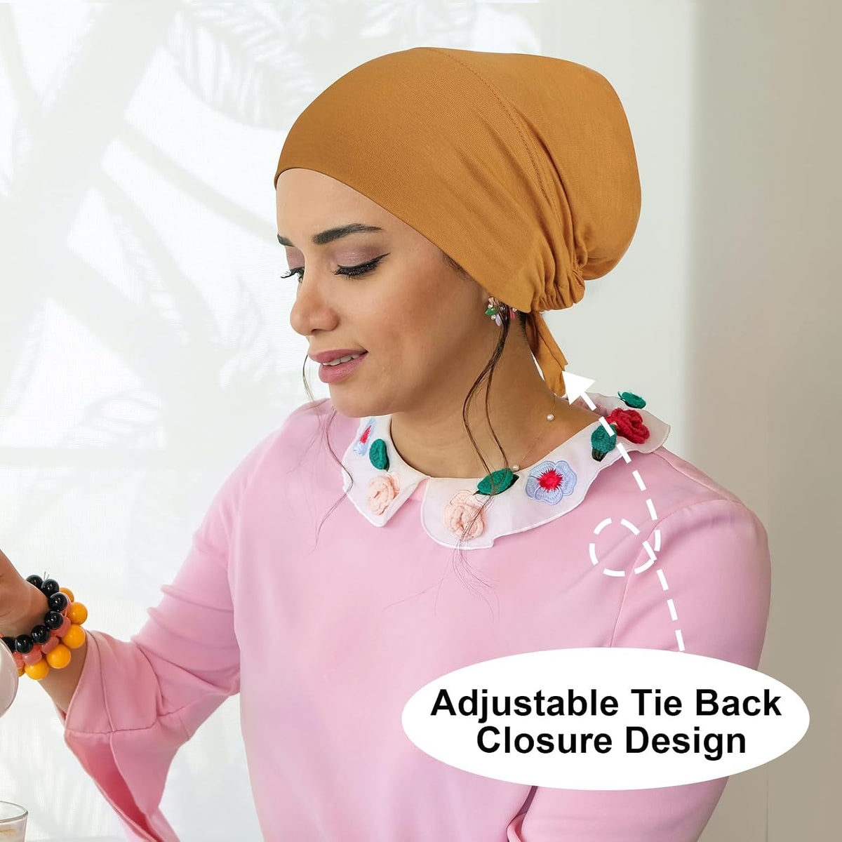 4 Pcs Women Hijab Undercap, Islamic Muslim under Hijab Cap Inner under Scarf Hat Turban with Tie Back Closure