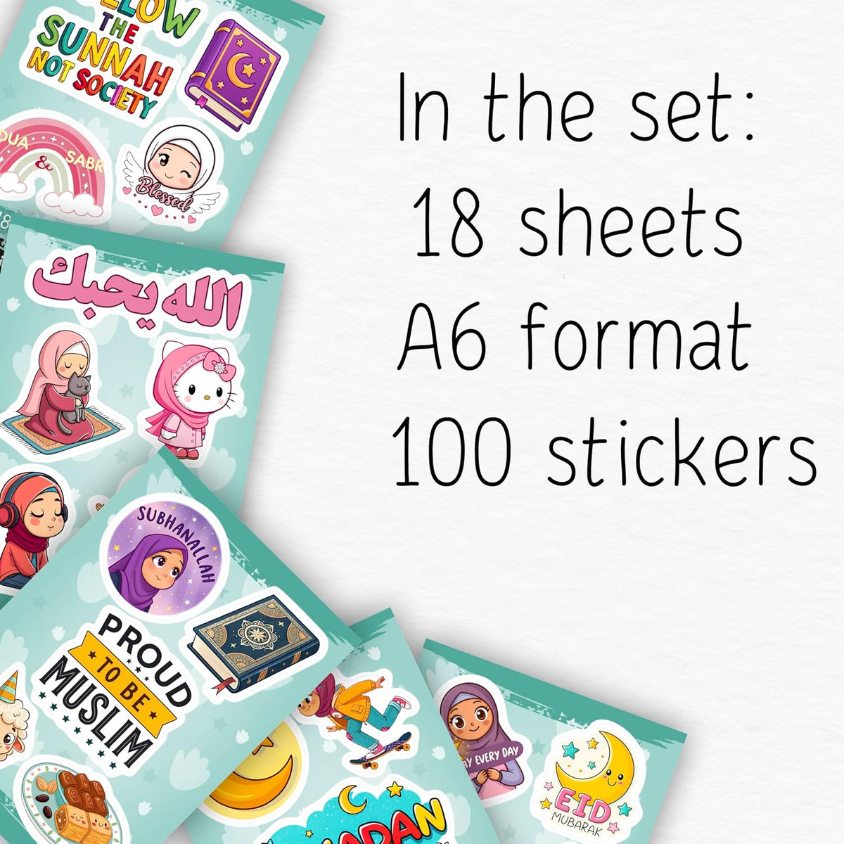 100Pcs Islamic Stickers for Water Bottle, Laptop, Muslim Stickers, Islam Decals - Islamic Party Supplies & Gifts - Gift for Women & Men