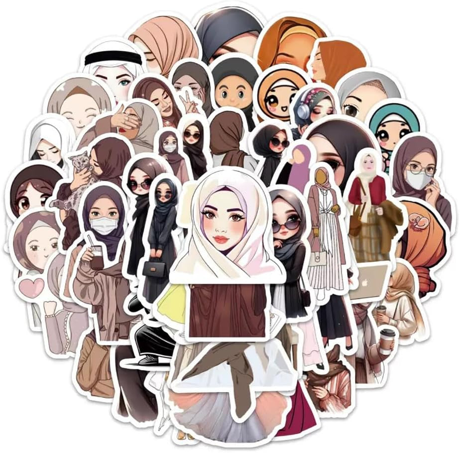 54Pcs Muslim Hijab Girl Stickers Islamic Women Waterproof Vinyl Decals