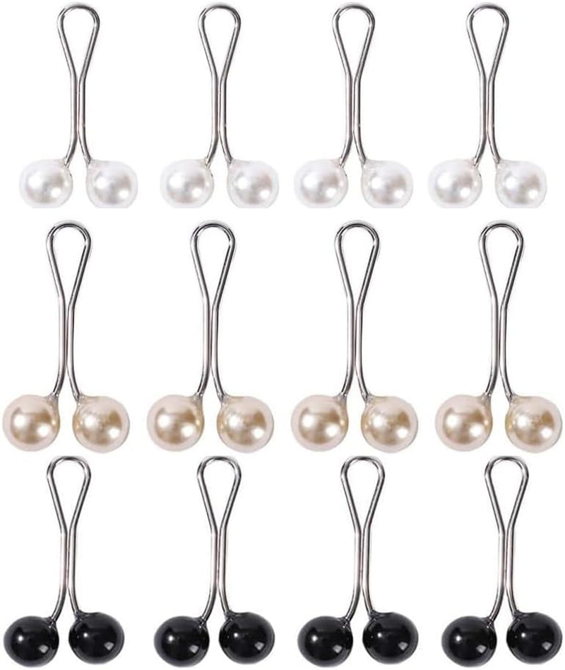 12Pcs Multicolor Headscarf Pearl Pins Clips U Shape Hijab Scarf Lady Muslim Scarf Shawl Clips Scarf Brooches Pin Jewelry Accessories(White and Gold and Black)