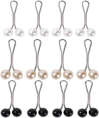 12Pcs Multicolor Headscarf Pearl Pins Clips U Shape Hijab Scarf Lady Muslim Scarf Shawl Clips Scarf Brooches Pin Jewelry Accessories(White and Gold and Black)