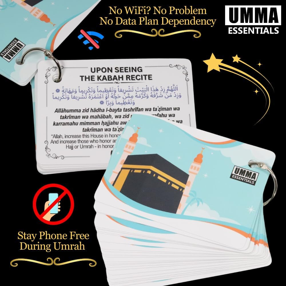 24 Umrah Dua Cards Step-By-Step Guide with Umrah Prayers, Supplications & Bonus Duas, Perfect Islamic Gift for Adults, Unisex, Religious Flashcards