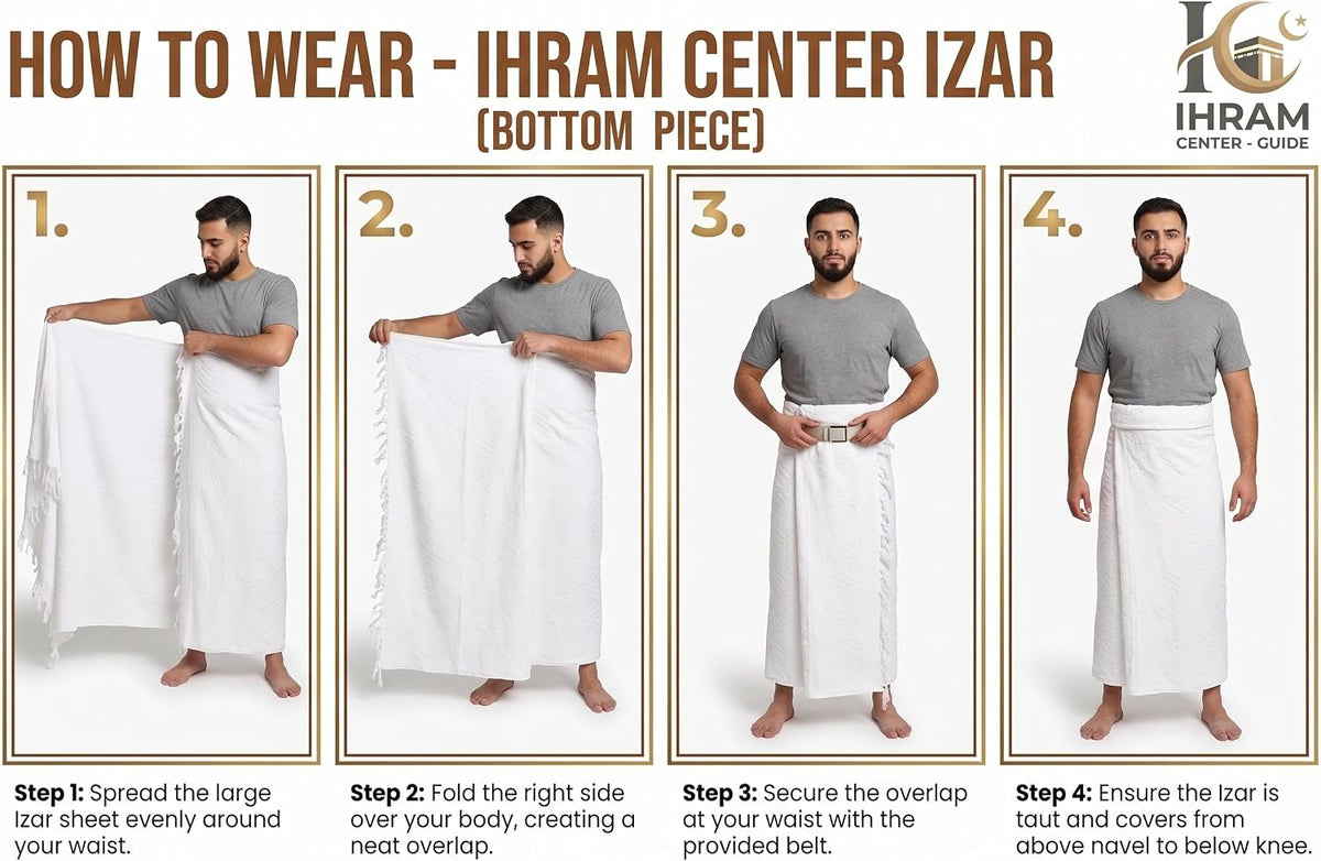 Ihram for Umrah Men, Hajj and Umrah Ihram for Men,100% Cotton Set 2-Piece, Breathable Washable Quick Drying, Soft Non-Stitched 43 X 86 Inch - 110 X 220Cm Ehram Ahram