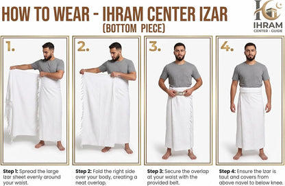 Ihram for Umrah Men, Hajj and Umrah Ihram for Men,100% Cotton Set 2-Piece, Breathable Washable Quick Drying, Soft Non-Stitched 43 X 86 Inch - 110 X 220Cm Ehram Ahram