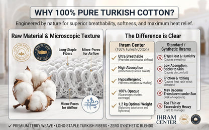Ihram for Umrah Men, Hajj and Umrah Ihram for Men,100% Cotton Set 2-Piece, Breathable Washable Quick Drying, Soft Non-Stitched 43 X 86 Inch - 110 X 220Cm Ehram Ahram