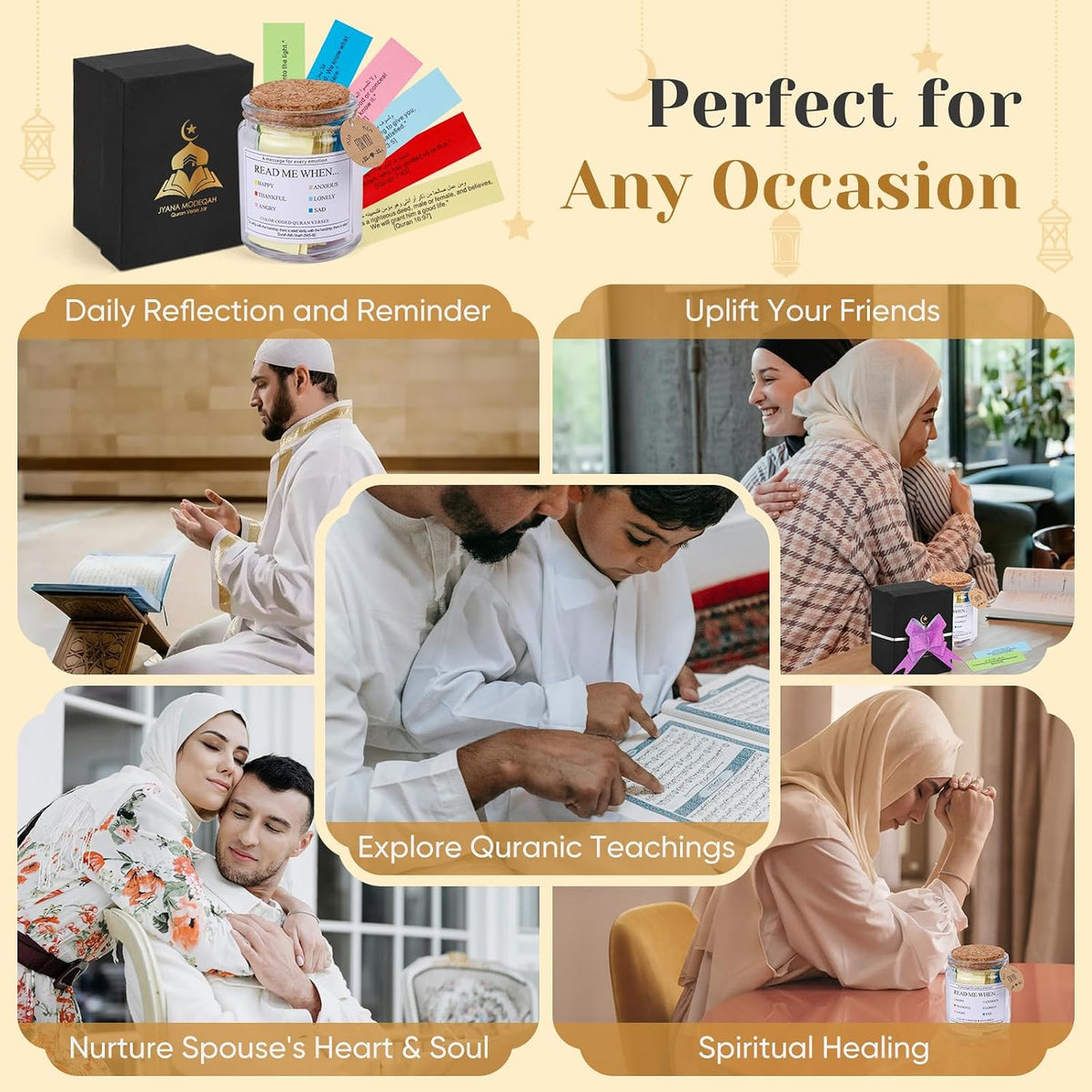 99 Quran Verses Jar in Arabic and English - Islamic Gifts for Muslim Women, Men, Kids - Ramadan & Eid Gifts, Read Me When Quran Jar, Quranic Affirmations, Islamic Decor, Ramadan Decorations for Home