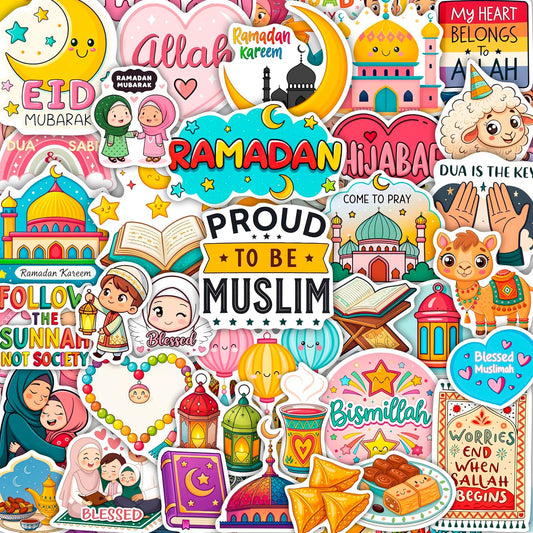 100Pcs Islamic Stickers for Water Bottle, Laptop, Muslim Stickers, Islam Decals - Islamic Party Supplies & Gifts - Gift for Women & Men