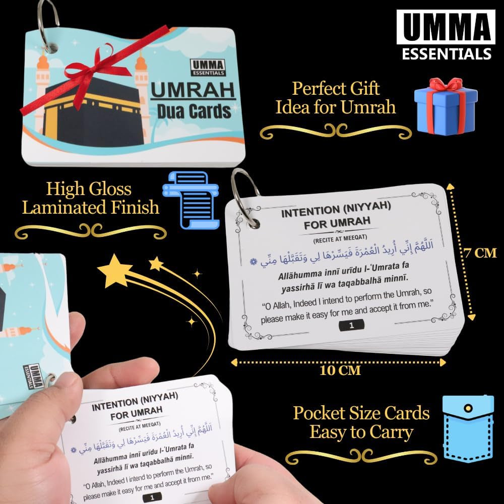 24 Umrah Dua Cards Step-By-Step Guide with Umrah Prayers, Supplications & Bonus Duas, Perfect Islamic Gift for Adults, Unisex, Religious Flashcards