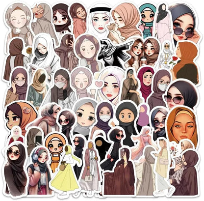 54Pcs Muslim Hijab Girl Stickers Islamic Women Waterproof Vinyl Decals