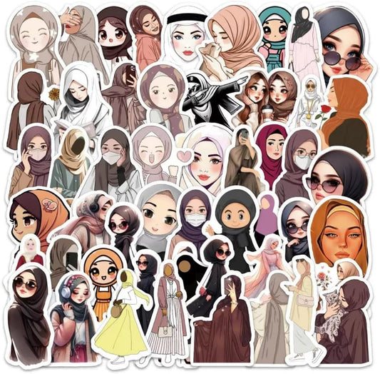 54Pcs Muslim Hijab Girl Stickers Islamic Women Waterproof Vinyl Decals