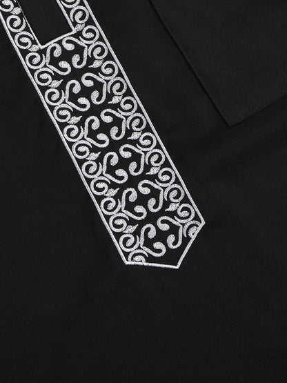 2025 Men'S Traditional Boubou Jalabiyas Jubbah Embroidered Muslim Thobe Islamic Clothing Ramadan Robe Abaya for Moroccan Men