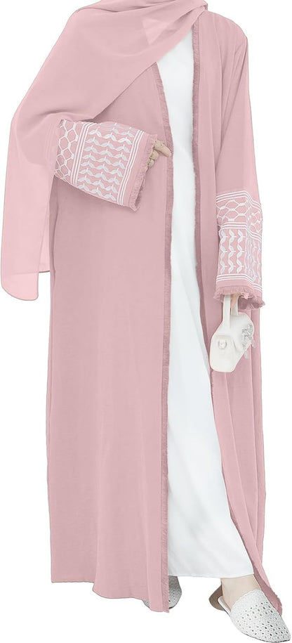 Women Ramadan Muslim Abaya Long Sleeve Embroidered Open Front Cardigan Kimono Turkey Dubai Kaftan