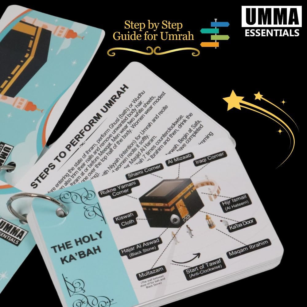 24 Umrah Dua Cards Step-By-Step Guide with Umrah Prayers, Supplications & Bonus Duas, Perfect Islamic Gift for Adults, Unisex, Religious Flashcards