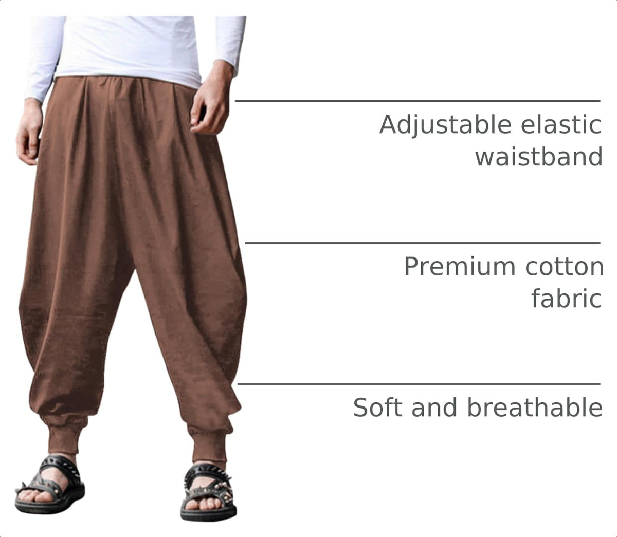 Men Hippie Harem Pants Baggy Linen Cotton Boho Yoga Pants Summer Beach Pants Casual Drop Crotch Trouser