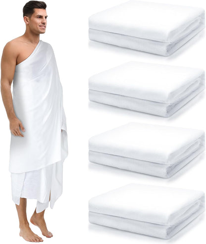 4 Pcs Hajj Ihram for Men Umrah Essentials Lightweight Microfiber Breathable Ihram White Ahram Hajj Islamic Clothing Gifts