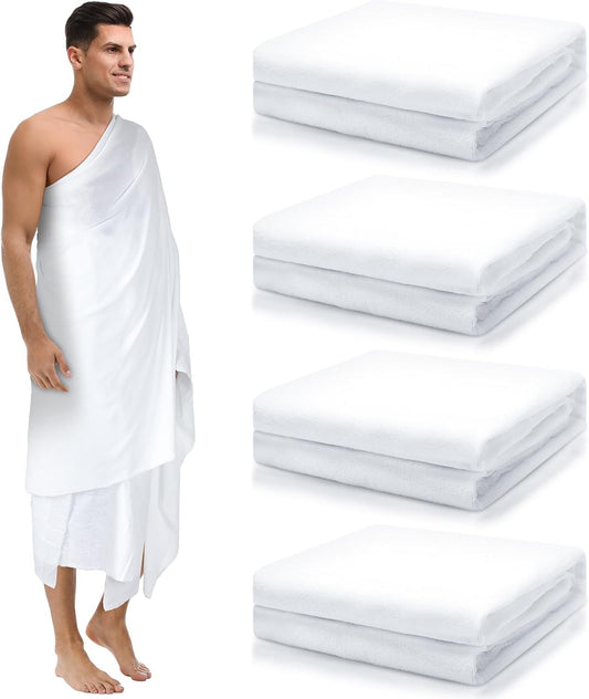 4 Pcs Hajj Ihram for Men Umrah Essentials Lightweight Microfiber Breathable Ihram White Ahram Hajj Islamic Clothing Gifts
