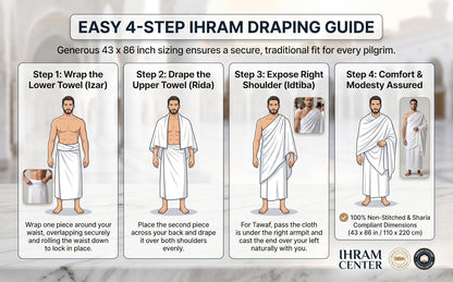 Ihram for Umrah Men, Hajj and Umrah Ihram for Men,100% Cotton Set 2-Piece, Breathable Washable Quick Drying, Soft Non-Stitched 43 X 86 Inch - 110 X 220Cm Ehram Ahram