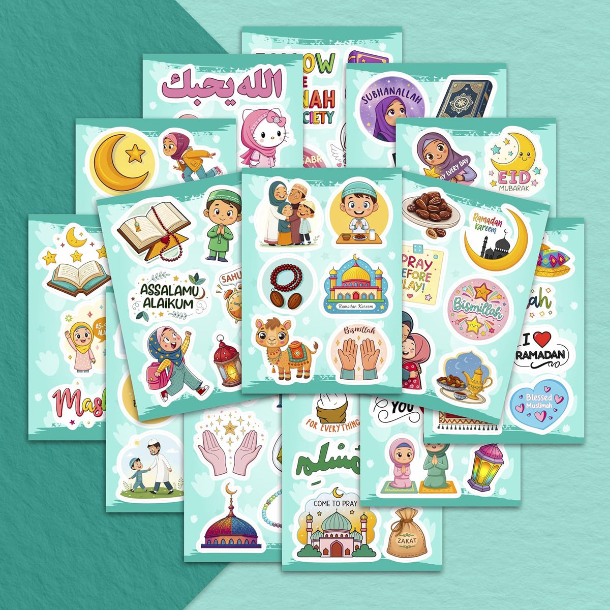 100Pcs Islamic Stickers for Water Bottle, Laptop, Muslim Stickers, Islam Decals - Islamic Party Supplies & Gifts - Gift for Women & Men