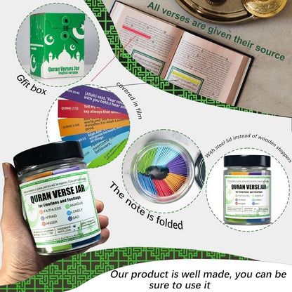 Quran Verse Jar for Spiritual Comfort, Islamic Gifts for Women Men Kids Muslim Friends, Ramadan Decorations, Ramadan Eid Gifts,Quran Prayers & Gratitude Verses in English, Islamic Decor