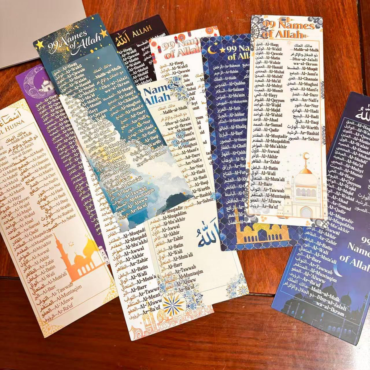 100 Pcs Colorful 99 Names of Allah Bookmark Arabic English Islamic Bookmarks Reflecting on the Names of Allah Ramadan Eid Gifts Bulk Quran Muslim Islamic Arabic Gifts for Women Men Quran Learning