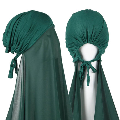 Muslim Instant Hijab Women Bonnet with Chiffon Shawl Head Scarf Cap Inner Headband Stretch Hijab Cover Headwrap Turbante