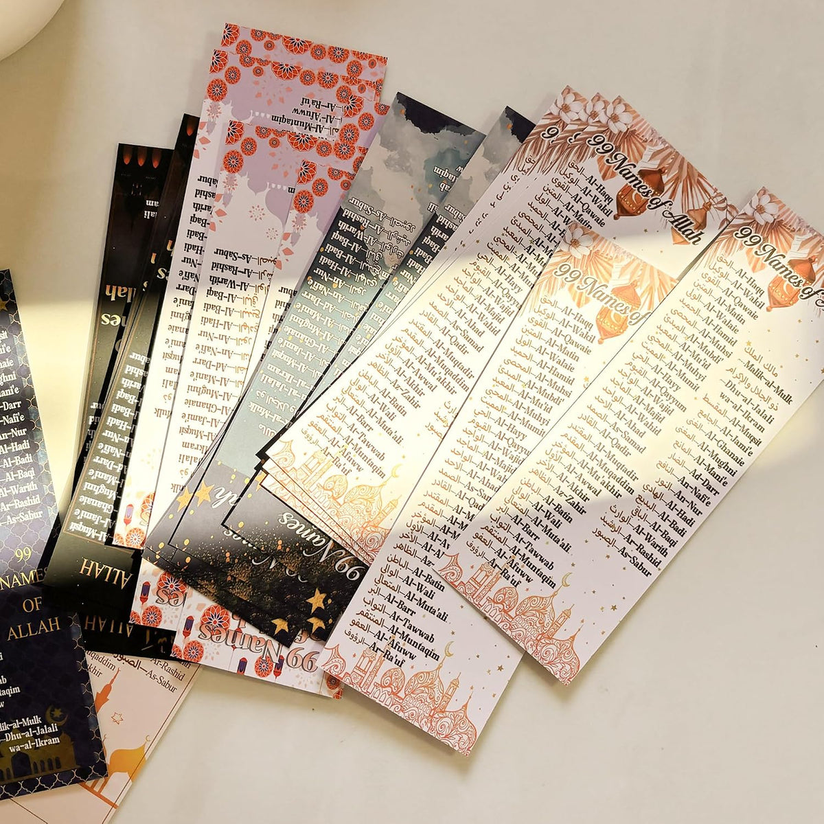 100 Pcs Colorful 99 Names of Allah Bookmark Arabic English Islamic Bookmarks Reflecting on the Names of Allah Ramadan Eid Gifts Bulk Quran Muslim Islamic Arabic Gifts for Women Men Quran Learning