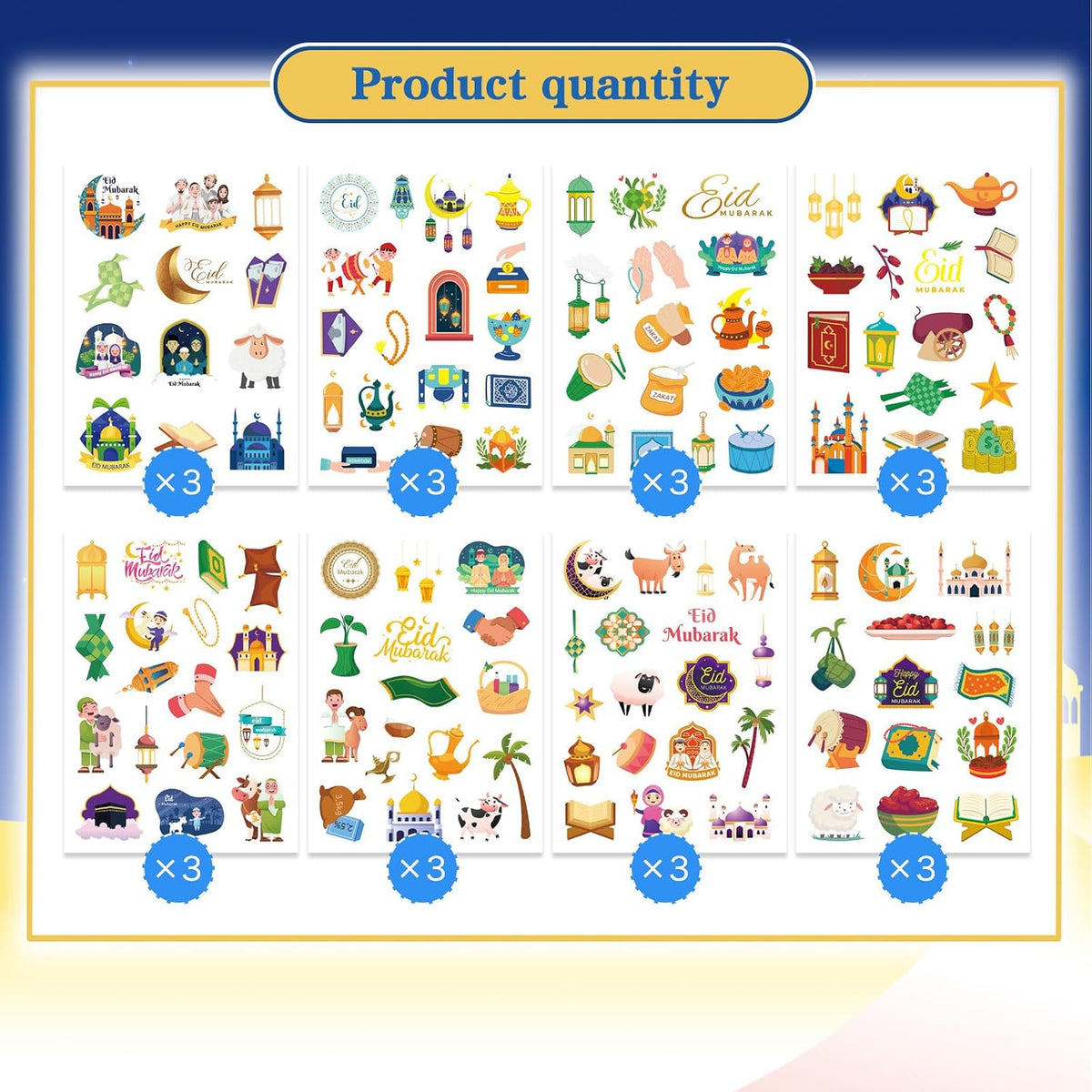 312 PCS Eid Mubarak Stickers, Eid Mubarak Theme Stickers for Kids