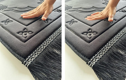 Orthopedic Prayer Rug Memory Foam Muslim Prayer Mat - Padded Very Thick Prayer Rug Sajadah for Men Women for Eid Travel Ramadan, Soft and Luxury (Black) (Black)