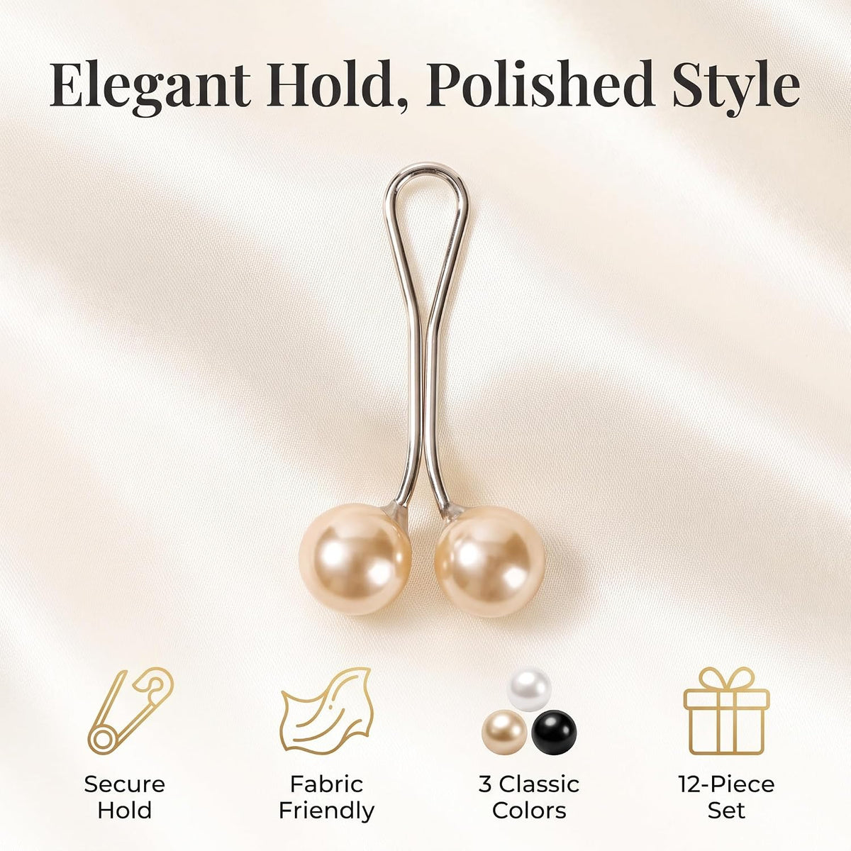 12Pcs Multicolor Headscarf Pearl Pins Clips U Shape Hijab Scarf Lady Muslim Scarf Shawl Clips Scarf Brooches Pin Jewelry Accessories(White and Gold and Black)