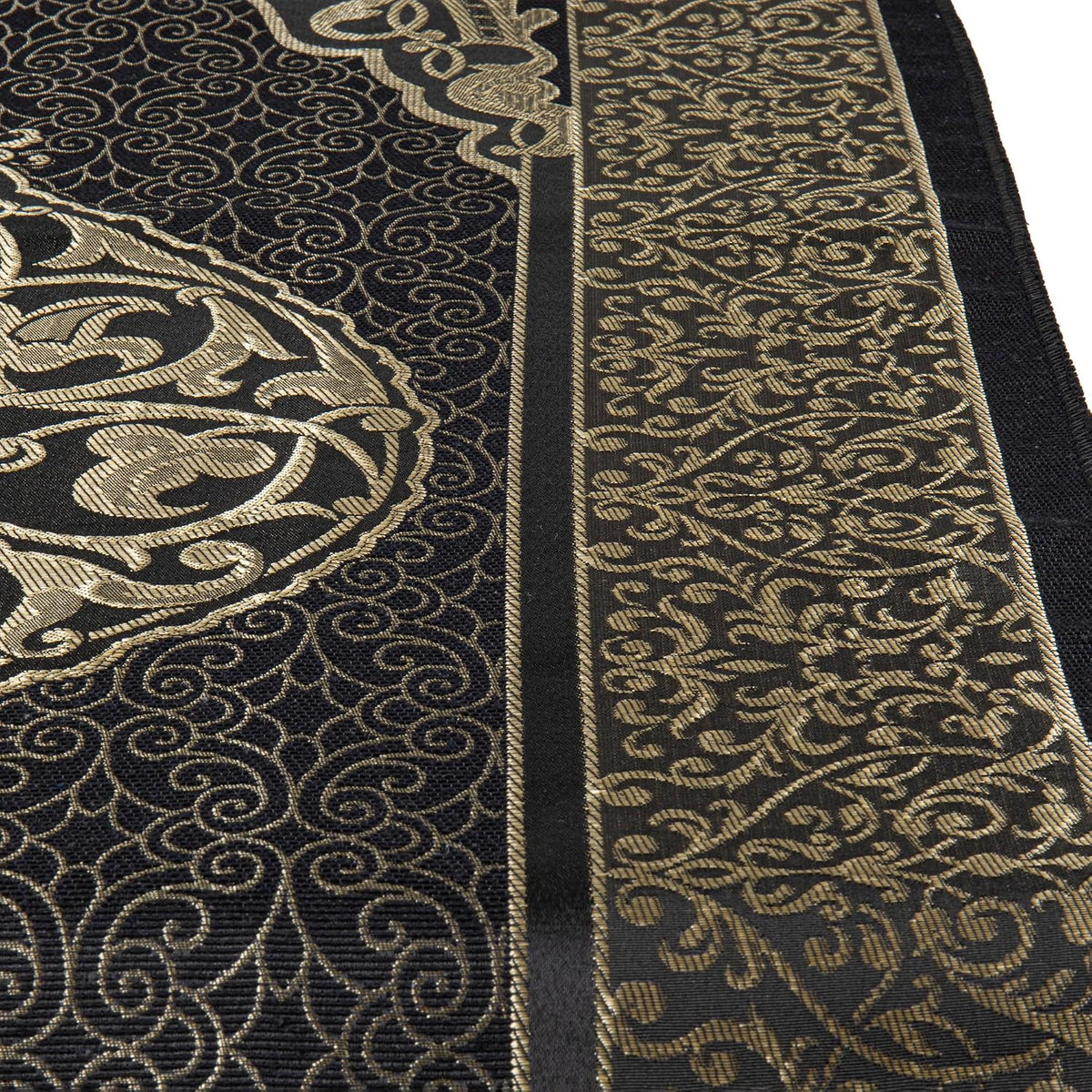 Islamic Prayer Mat Muslim Gifts - Thin Travel Muslim Prayer Rug in Taffeta Gift Bag with Tasbih Beads Prayer Matt Islam - Chenille Turkish Praying Carpet - Ramadan Gifts (Black)