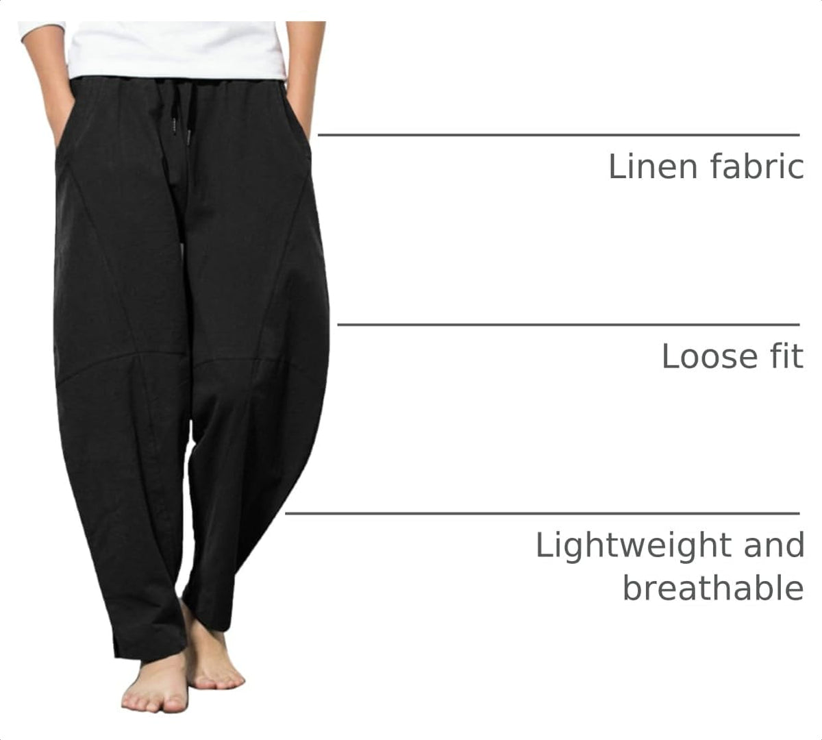 Men'S Linen Harem Drawstring Pants Casual Elastic Waist Lightweight Trouser Hippie Summer Beach Yoga Pants