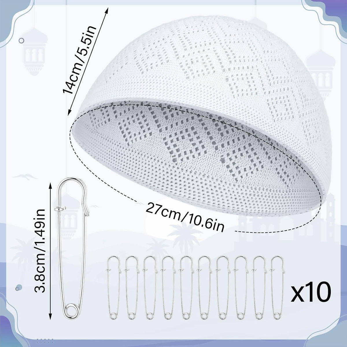 14 Pcs Ihram for Umrah Men Towel Waist Belt Hat Pins