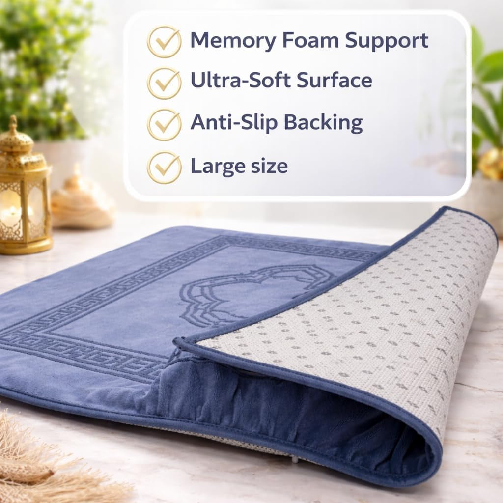 Orthopedic Prayer Mat with Memory Foam Knee Support – Extra Thick Padded Prayer Rug, Muslim & Islamic Prayer Mat (Sajadah) for Men & Women, Soft Luxury Comfort for Eid, Ramadan & Daily Prayer (Gray)