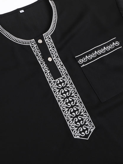 2025 Men'S Traditional Boubou Jalabiyas Jubbah Embroidered Muslim Thobe Islamic Clothing Ramadan Robe Abaya for Moroccan Men