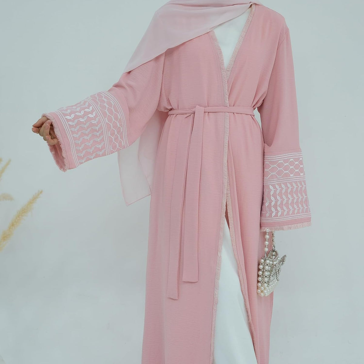 Women Ramadan Muslim Abaya Long Sleeve Embroidered Open Front Cardigan Kimono Turkey Dubai Kaftan