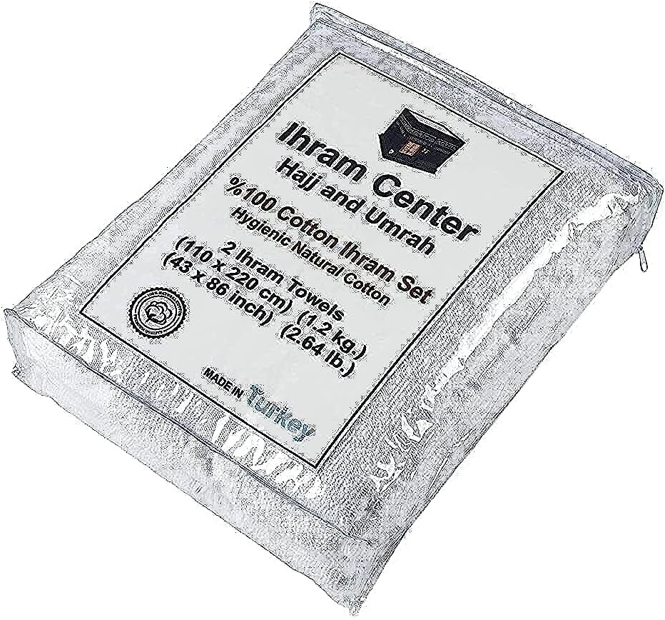 Ihram for Umrah Men, Hajj and Umrah Ihram for Men,100% Cotton Set 2-Piece, Breathable Washable Quick Drying, Soft Non-Stitched 43 X 86 Inch - 110 X 220Cm Ehram Ahram