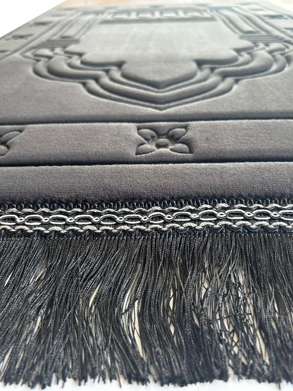 Orthopedic Prayer Rug Memory Foam Muslim Prayer Mat - Padded Very Thick Prayer Rug Sajadah for Men Women for Eid Travel Ramadan, Soft and Luxury (Black) (Black)