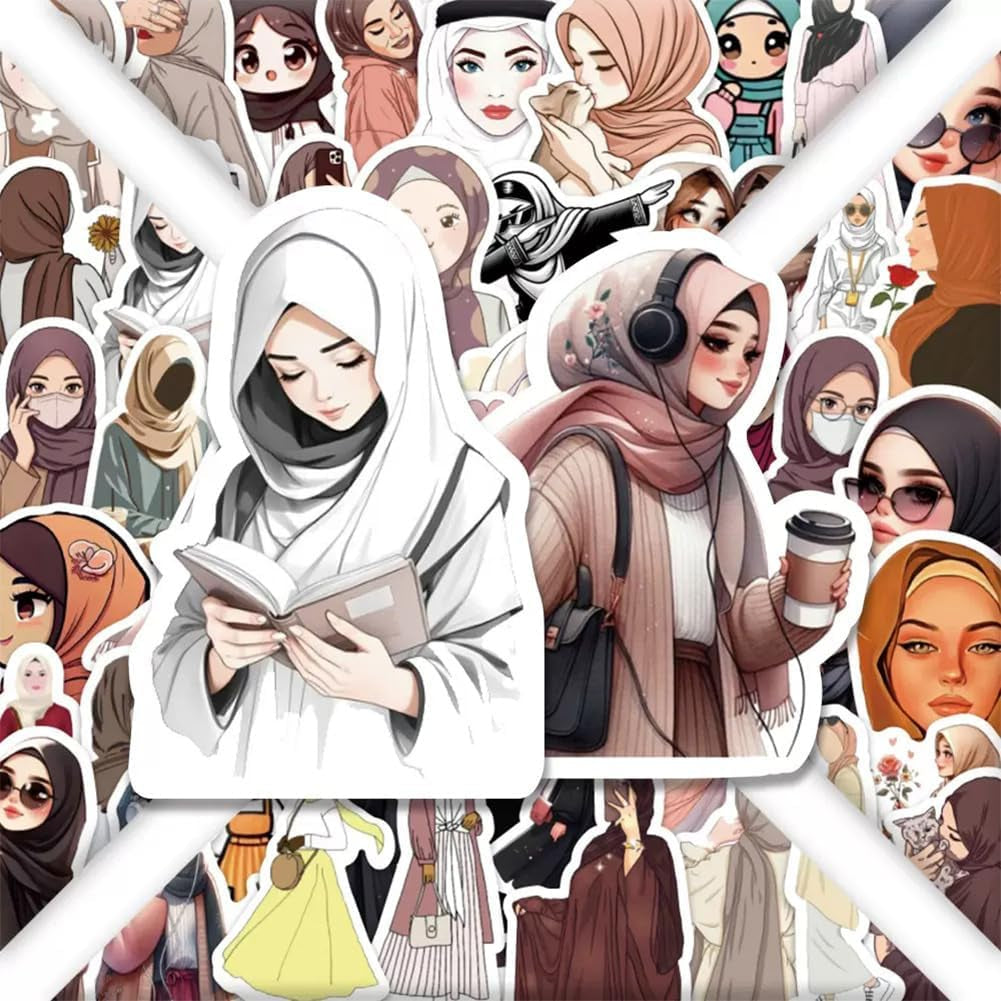 54Pcs Muslim Hijab Girl Stickers Islamic Women Waterproof Vinyl Decals