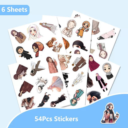 54Pcs Muslim Hijab Girl Stickers Islamic Women Waterproof Vinyl Decals