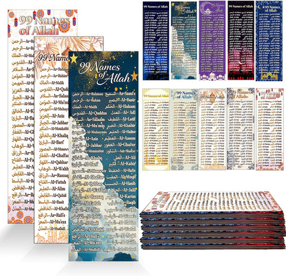 100 Pcs Colorful 99 Names of Allah Bookmark Arabic English Islamic Bookmarks Reflecting on the Names of Allah Ramadan Eid Gifts Bulk Quran Muslim Islamic Arabic Gifts for Women Men Quran Learning