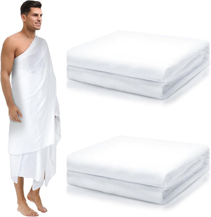 2 Pcs Hajj Ihram for Men Umrah Essentials Lightweight Microfiber Breathable Ihram White Ahram Hajj Islamic Clothing Gifts