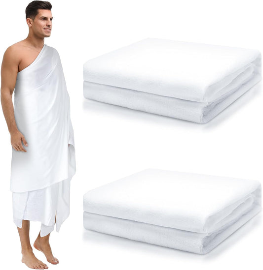 2 Pcs Hajj Ihram for Men Umrah Essentials Lightweight Microfiber Breathable Ihram White Ahram Hajj Islamic Clothing Gifts