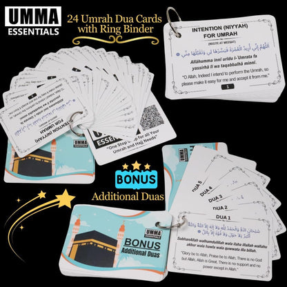 24 Umrah Dua Cards Step-By-Step Guide with Umrah Prayers, Supplications & Bonus Duas, Perfect Islamic Gift for Adults, Unisex, Religious Flashcards