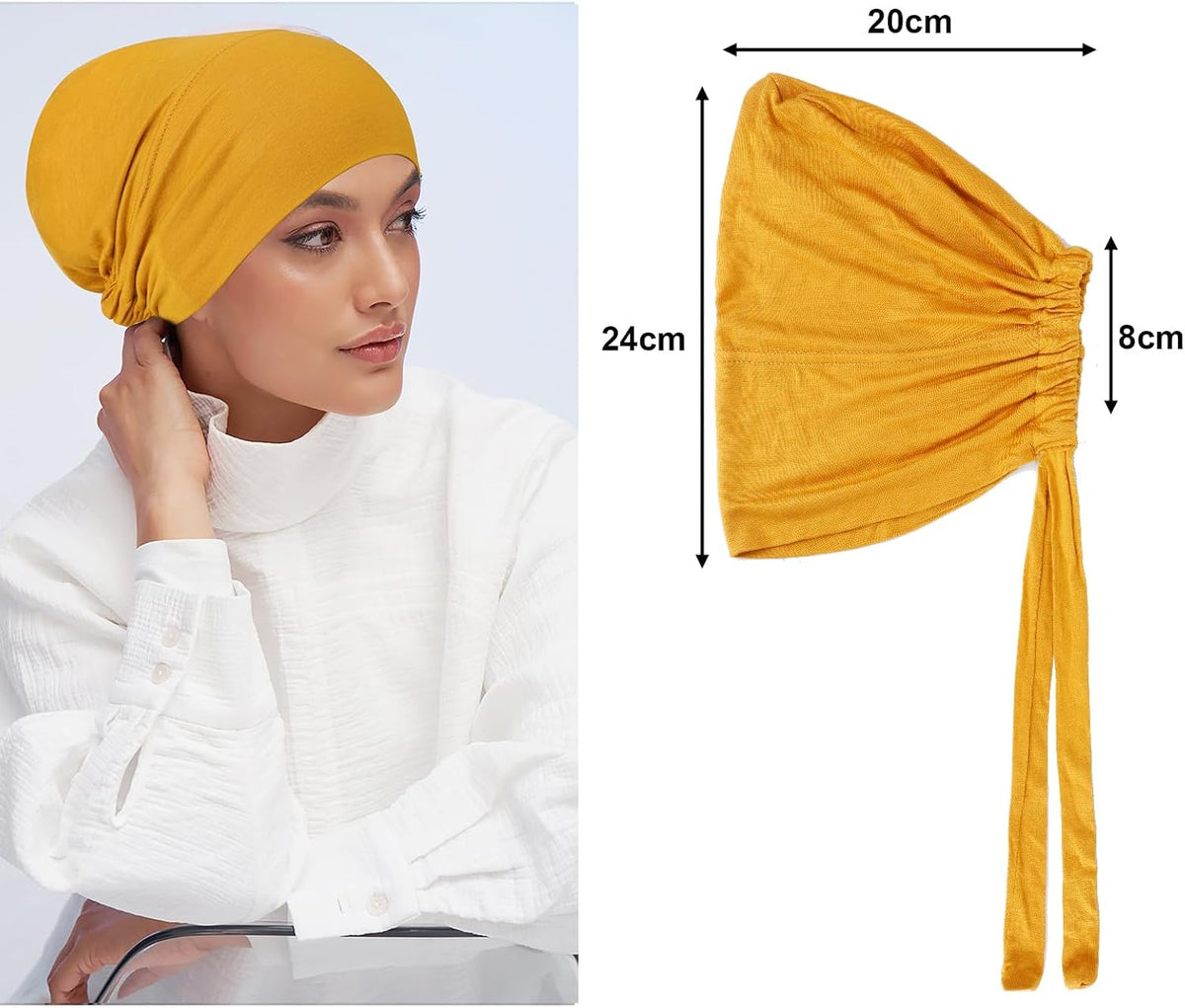 4 Pcs Women Hijab Undercap, Islamic Muslim under Hijab Cap Inner under Scarf Hat Turban with Tie Back Closure
