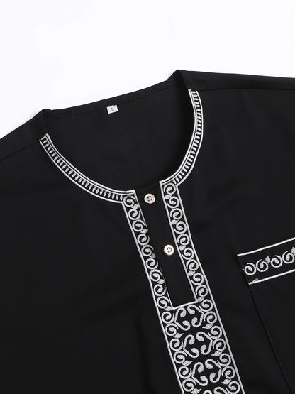 2025 Men'S Traditional Boubou Jalabiyas Jubbah Embroidered Muslim Thobe Islamic Clothing Ramadan Robe Abaya for Moroccan Men