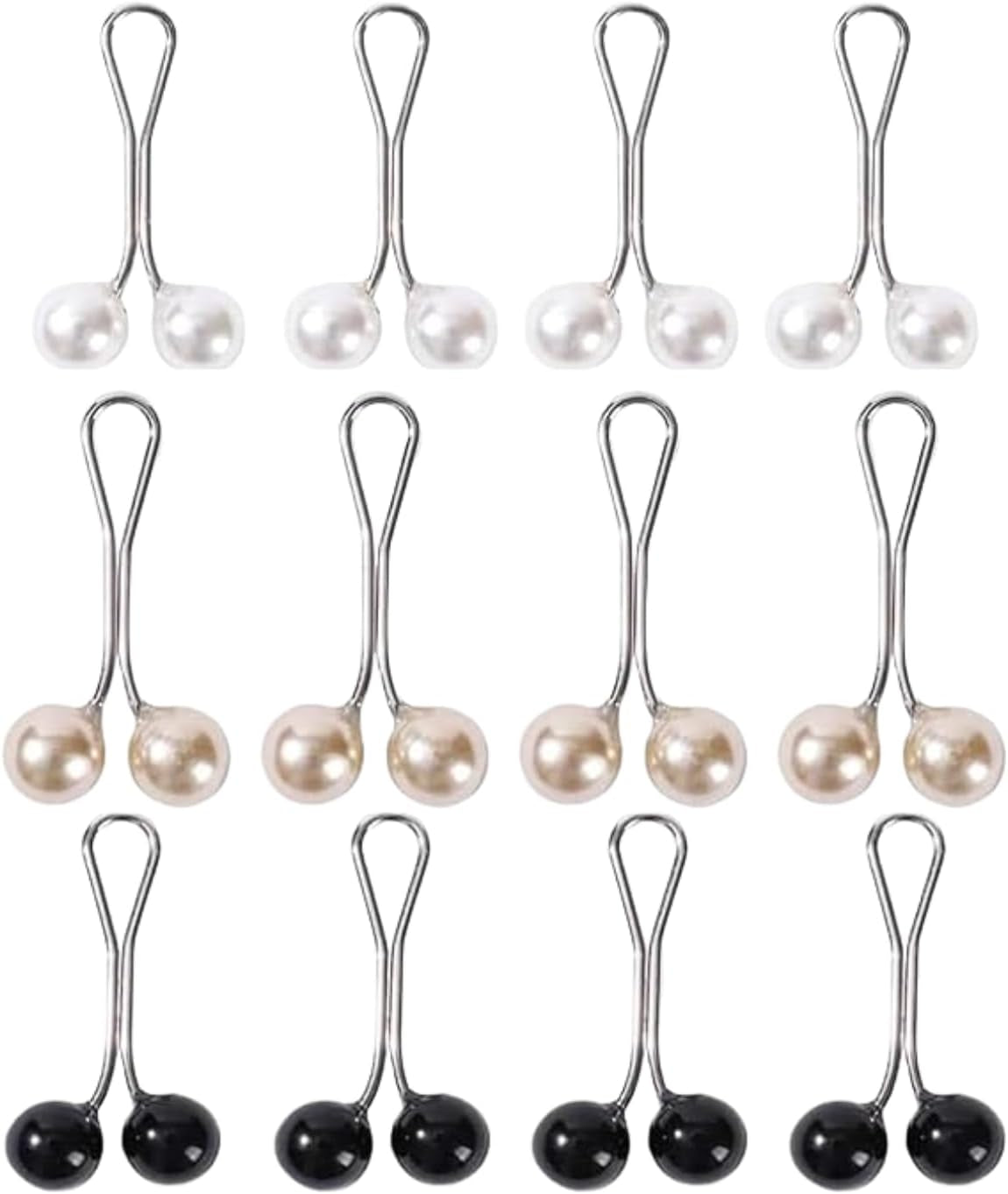 12Pcs Multicolor Headscarf Pearl Pins Clips U Shape Hijab Scarf Lady Muslim Scarf Shawl Clips Scarf Brooches Pin Jewelry Accessories(White and Gold and Black)