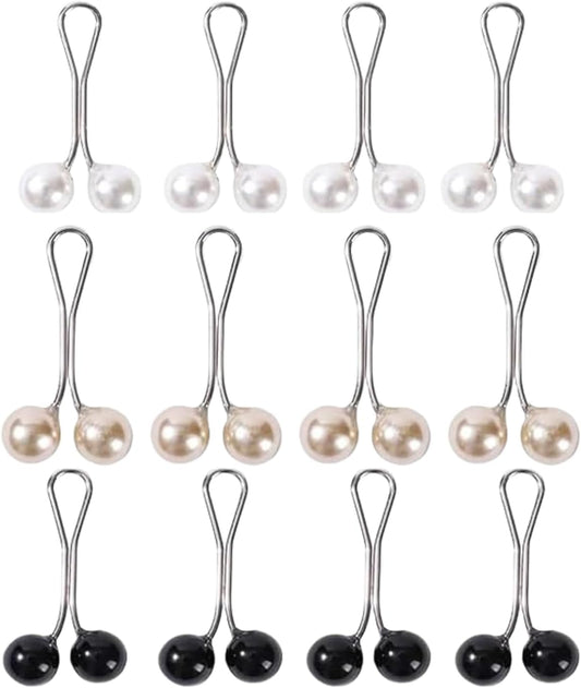 12Pcs Multicolor Headscarf Pearl Pins Clips U Shape Hijab Scarf Lady Muslim Scarf Shawl Clips Scarf Brooches Pin Jewelry Accessories(White and Gold and Black)