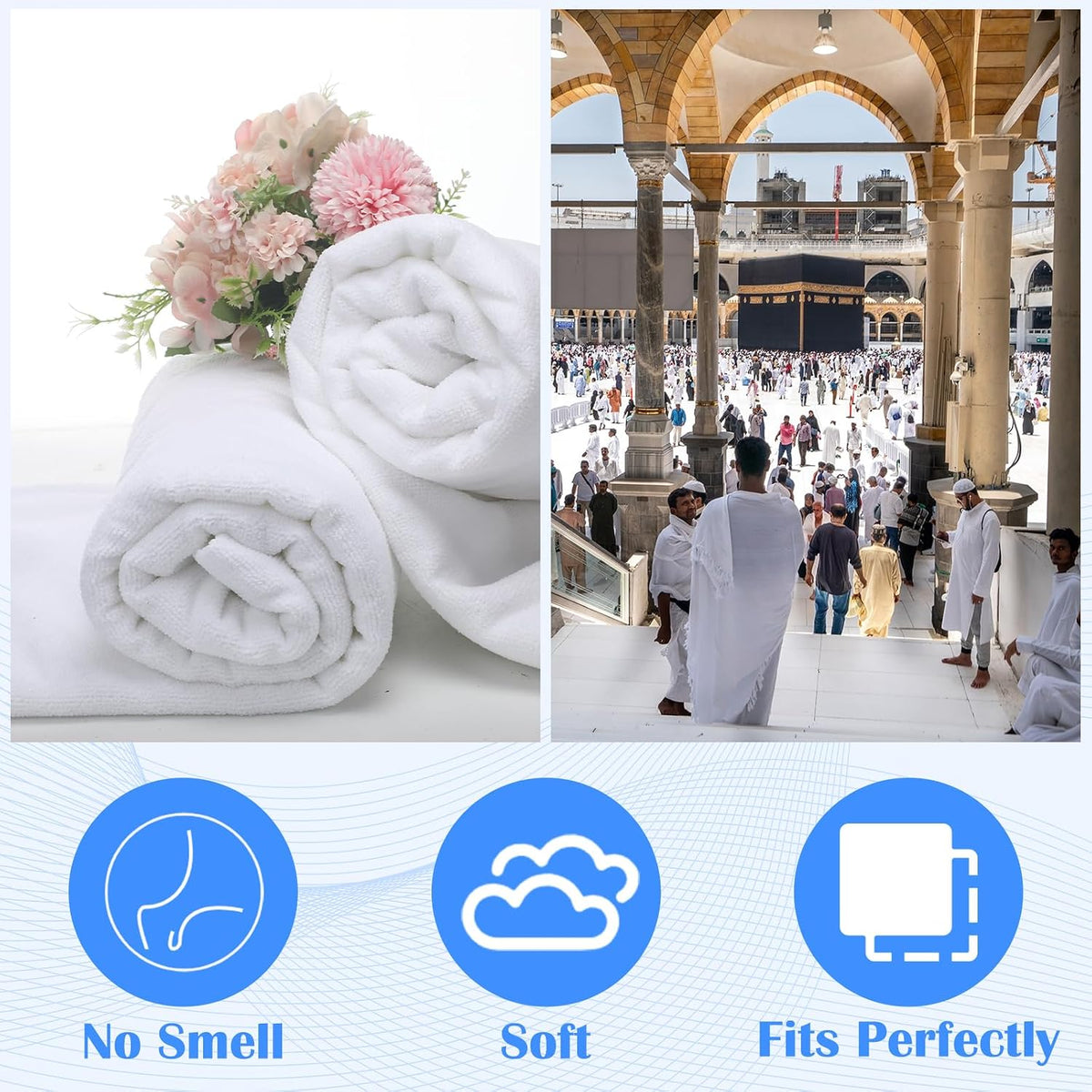 4 Pcs Hajj Ihram for Men Umrah Essentials Lightweight Microfiber Breathable Ihram White Ahram Hajj Islamic Clothing Gifts